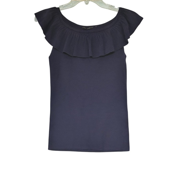 Elie Tahari Wool Ruffle Collar Blouse Sleeveless Egglplant Purple Sz Large - Picture 1 of 7